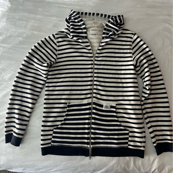 Norse Projects Navy Stripe Zip Hoodie Size L.